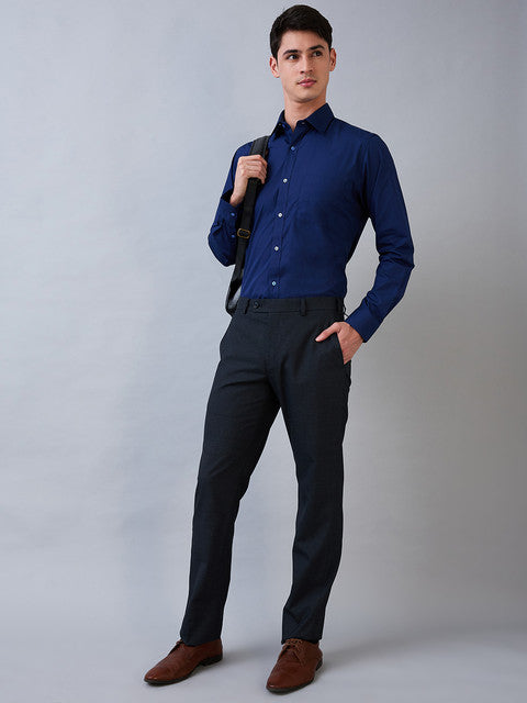 Park Avenue Men Blue Checks Regular Fit Polyester Blend Trouser