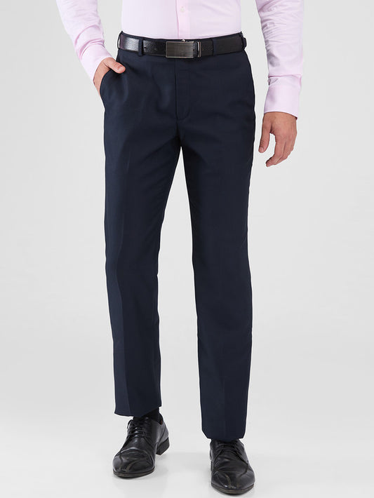 Park Avenue Blue Structure Regular Fit Polyester Blend Trouser