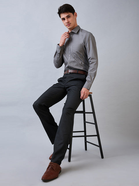 Park Avenue Men Grey Twill Regular Fit Polyester Blend Trouser