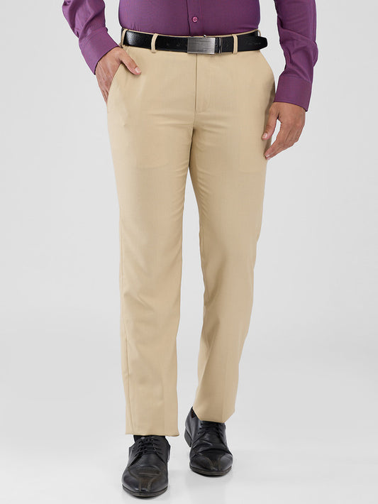 Park Avenue Khaki Solid Regular Fit Polyester Blend Trouser