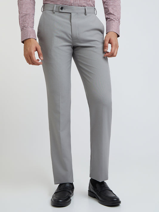 Park Avenue Grey Solid Regular Fit Polyester Blend Trouser