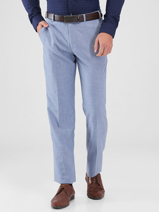 Park Avenue Blue Solid Regular Fit Polyester Blend Trouser