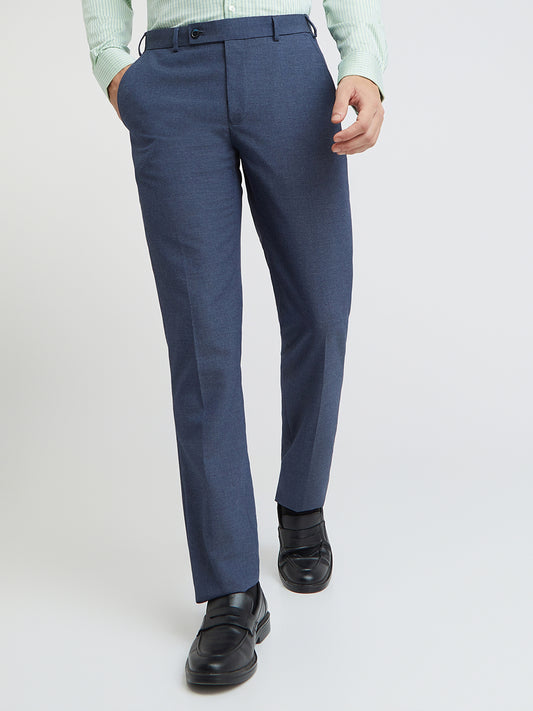 Park Avenue Blue Solid Regular Fit Polyester Blend Trouser