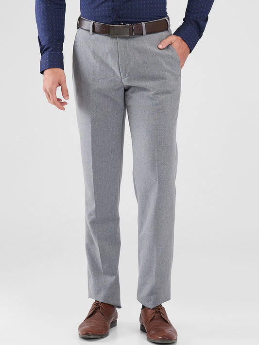 Park Avenue Grey Solid Regular Fit Polyester Blend Trouser