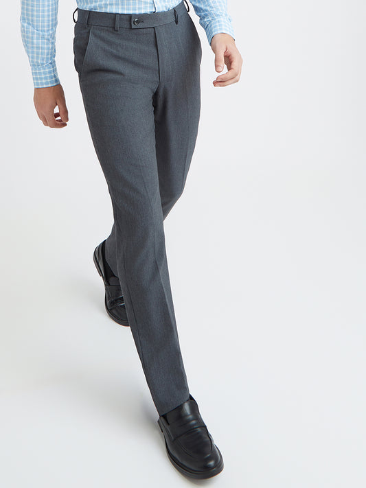 Park Avenue Grey Solid Regular Fit Polyester Blend Trouser