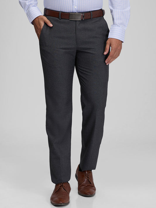 Park Avenue Grey Solid Regular Fit Polyester Blend Trouser