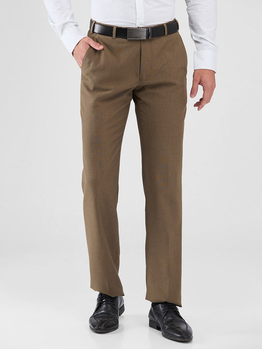 Park Avenue Brown Solid Regular Fit Polyester Blend Trouser