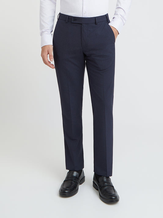 Park Avenue Blue Checks Regular Fit Polyester Blend Trouser