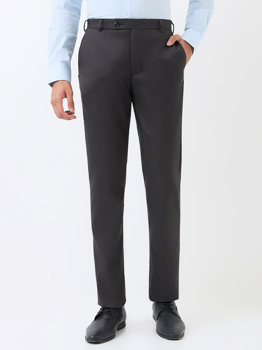 Park Avenue Men Grey Solid Regular Fit Polyester Blend Trouser