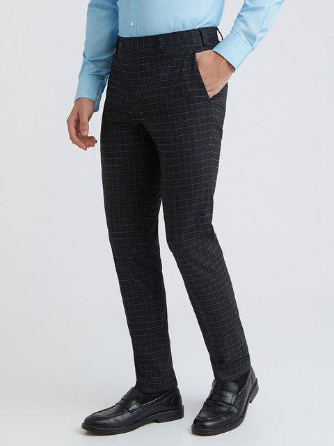 Slim Fit Blue Green Check Trousers Herringbone Check Zip Hem
