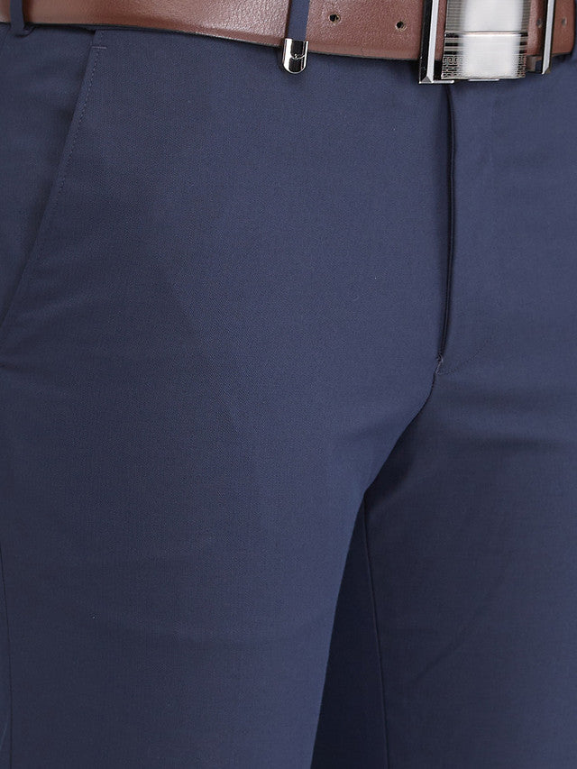 Park Avenue Blue Herringbone Smart Fit Cotton Blend Trouser