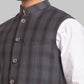 Men Grey Slim Fit Checks Polyester Blend Waist Coat