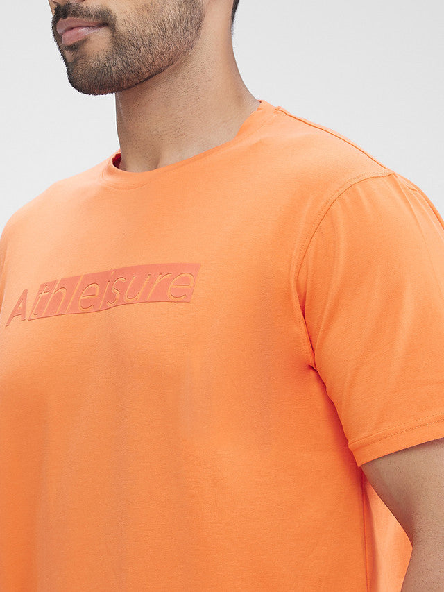 Park Avenue Orange Solid Slim Fit Cotton Blend T-Shirt