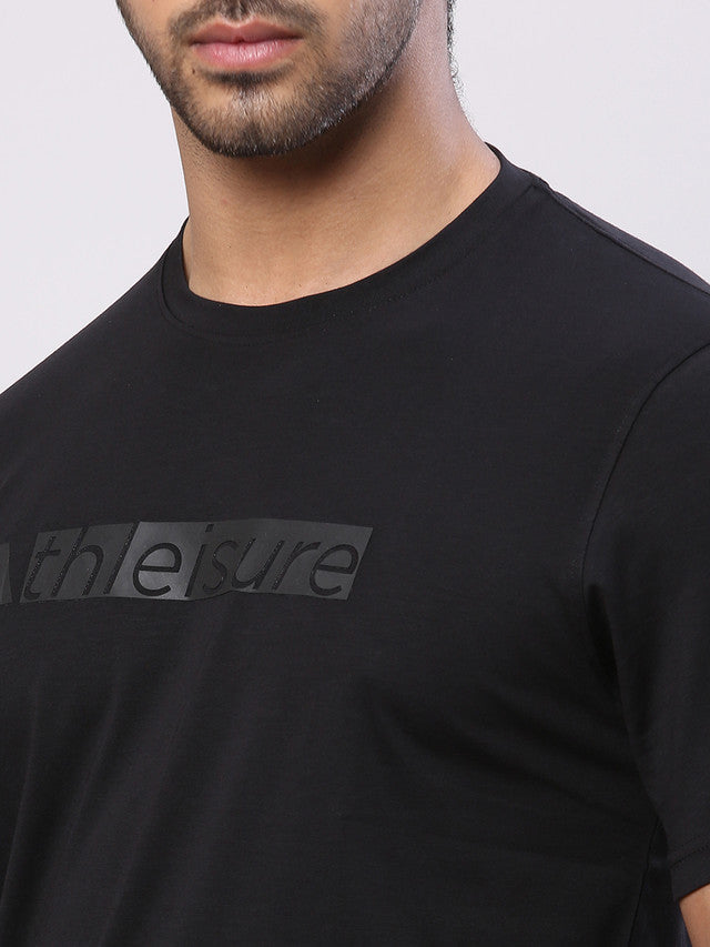 Park Avenue Black Solid Slim Fit Cotton Blend T-Shirt