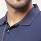 Park Avenue Men Blue Solid Slim Fit Half Sleeve Polo Neck T-Shirt