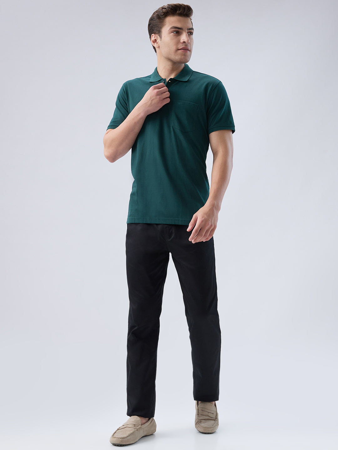 Park Avenue Men Green Polo Neck Collar T-Shirt