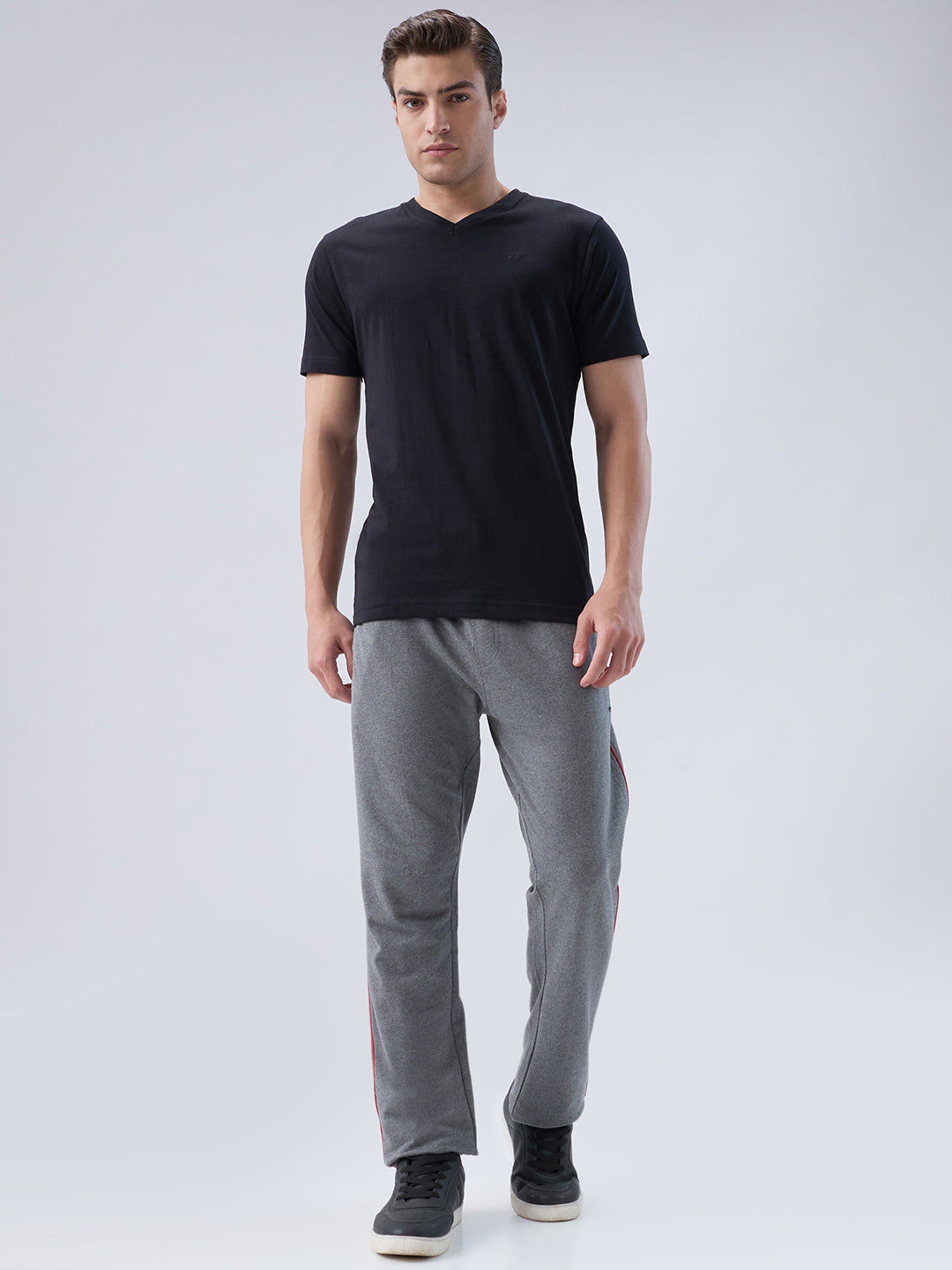 Park Avenue Men Black V Neck Collar T-Shirt