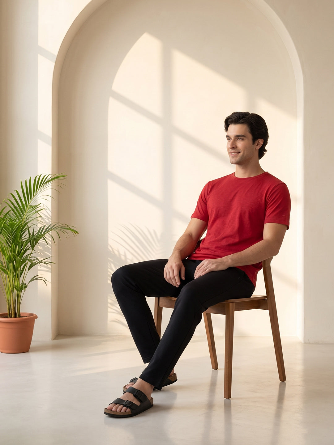 Park Avenue Men Red Regular Fit Round Neck Collar T-Shirt
