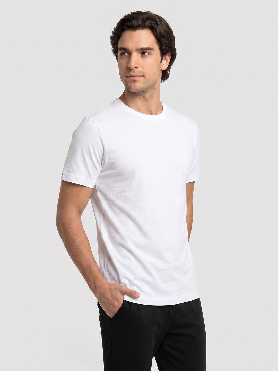 Park Avenue Men White Regular Fit Round Neck Collar T-Shirt