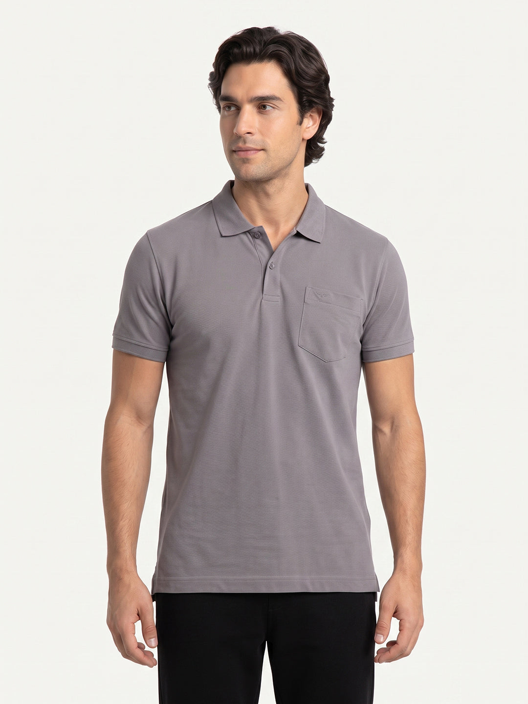 Park Avenue Men Grey Polo Neck Collar T-Shirt