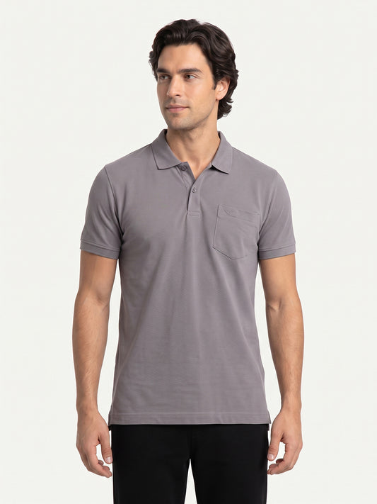 Park Avenue Men Grey Polo Neck Collar T-Shirt