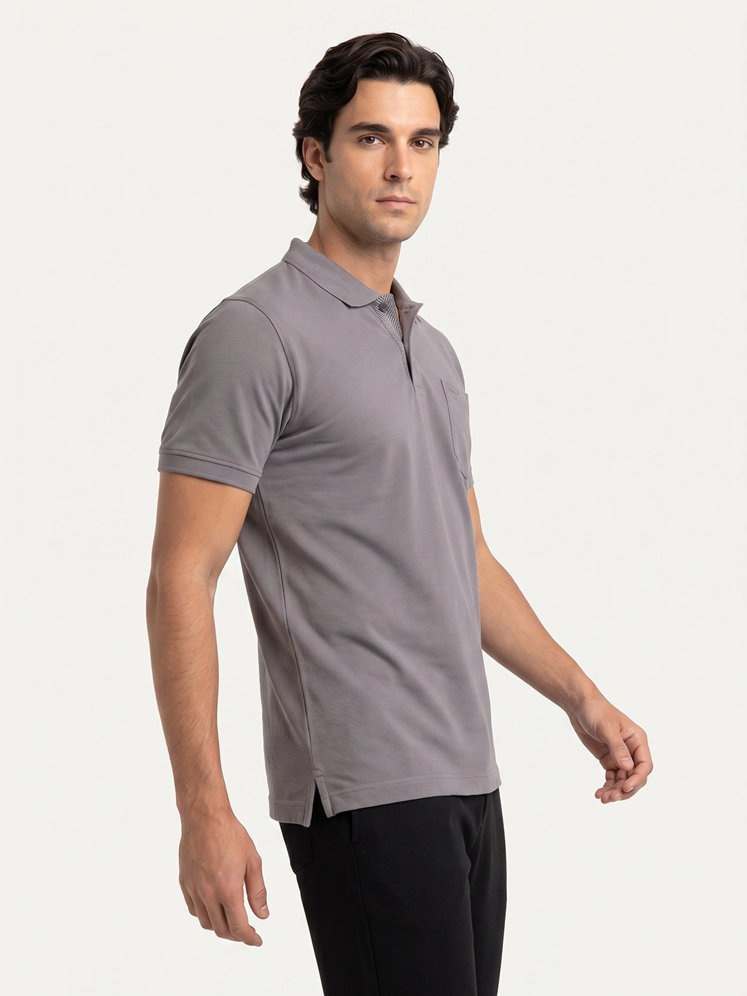 Park Avenue Men Grey Polo Neck Collar T-Shirt