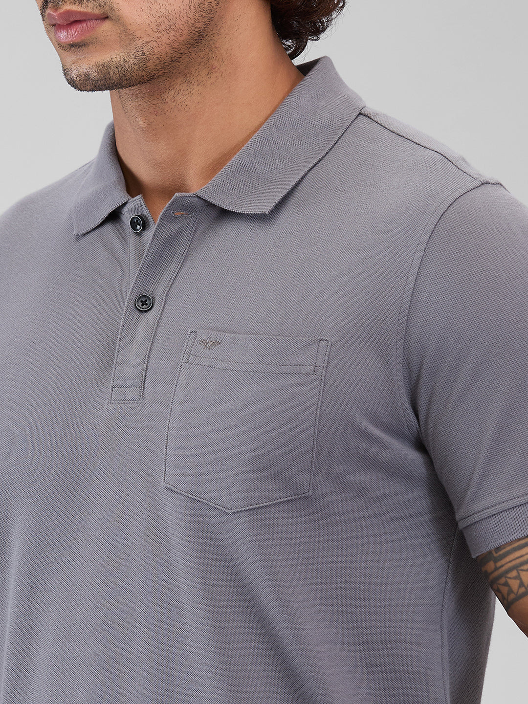Park Avenue Men Grey Polo Neck Collar T-Shirt