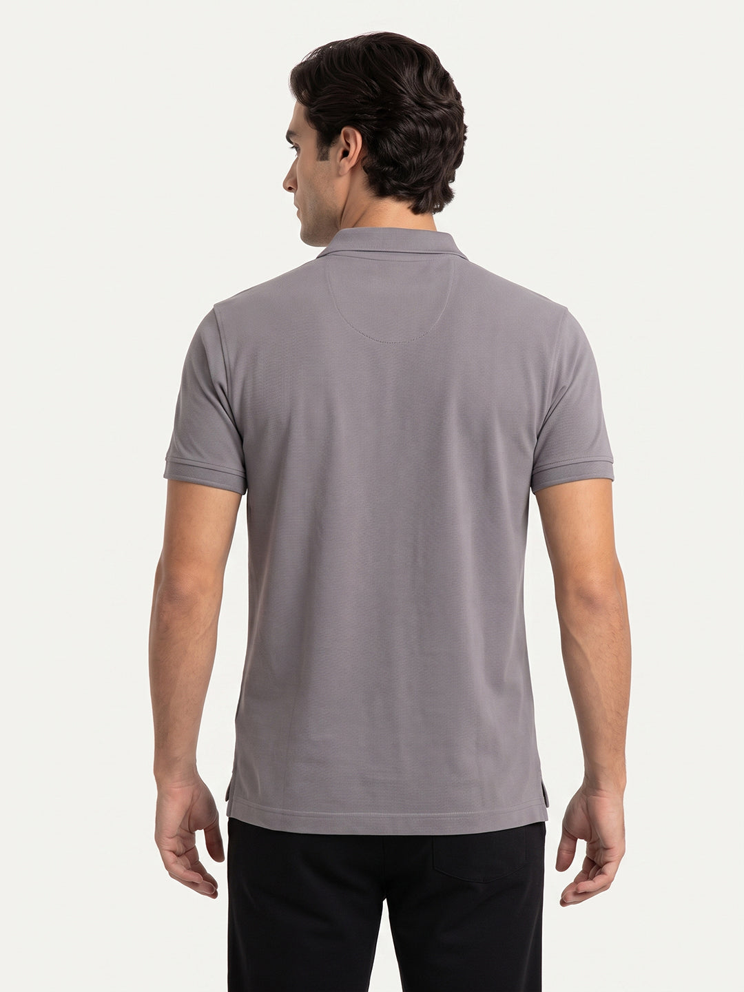 Park Avenue Men Grey Polo Neck Collar T-Shirt