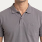 Park Avenue Men Grey Polo Neck Collar T-Shirt