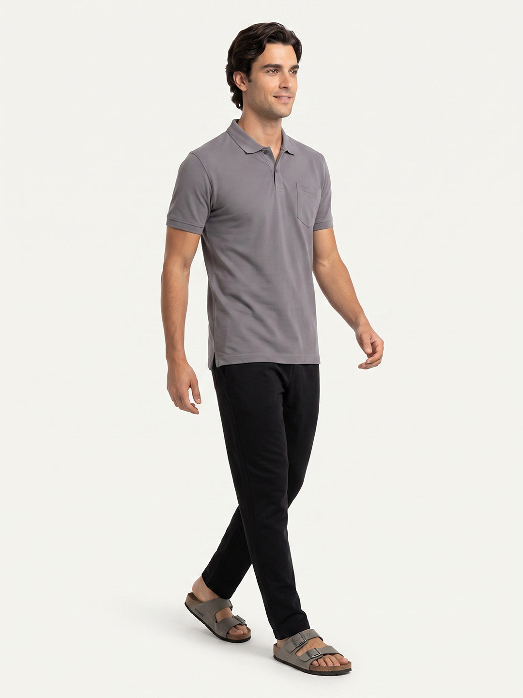 Park Avenue Men Grey Polo Neck Collar T-Shirt