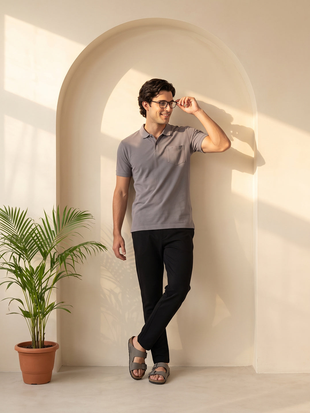 Park Avenue Men Grey Polo Neck Collar T-Shirt