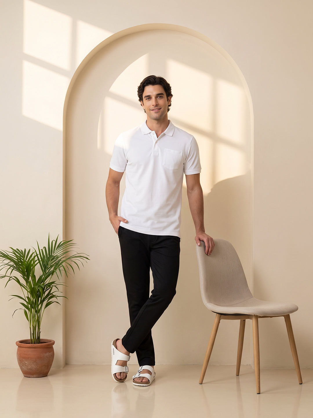 Park Avenue Men White Polo Neck Collar T-Shirt