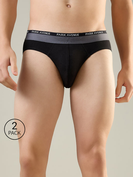 Park Avenue Men Black Cotton Blend Brief Pack Of 2