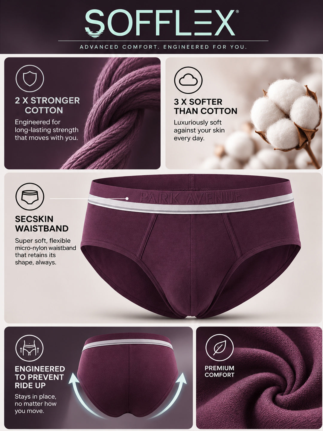 Park Avenue Men Maroon Modal Blend Brief
