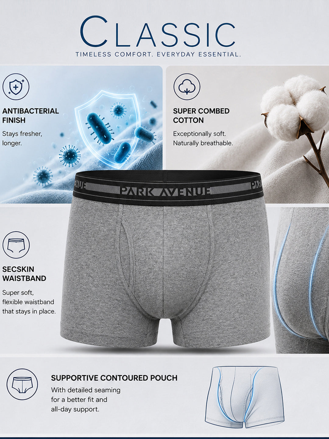 Park Avenue Men Blue Cotton Trunk