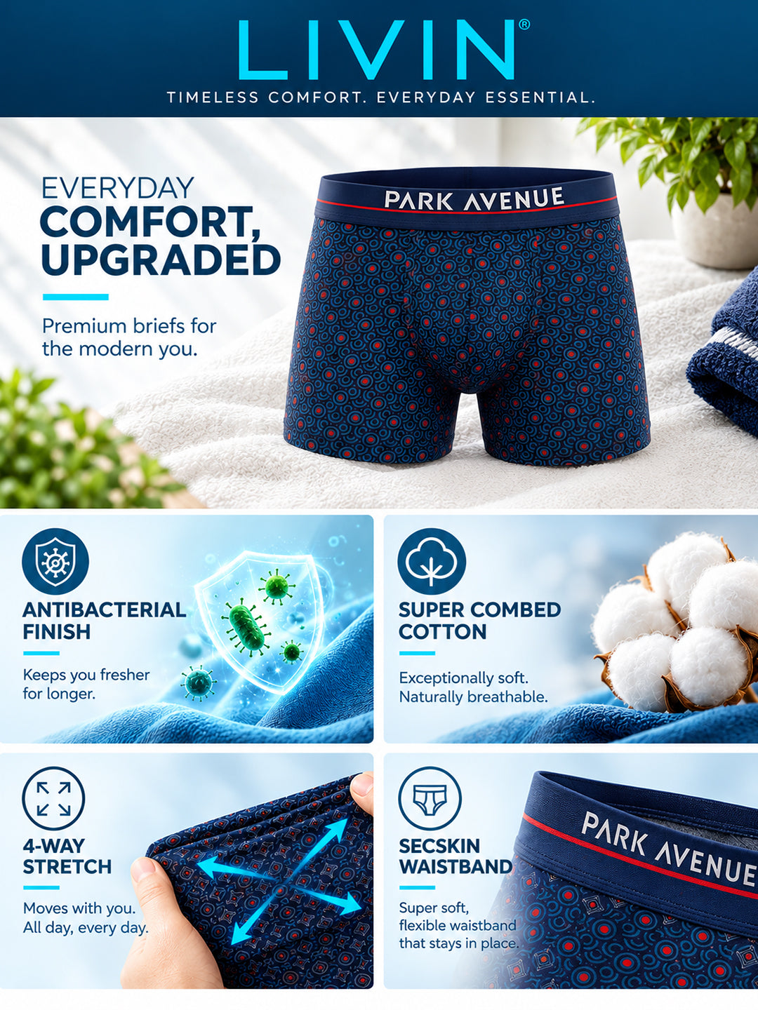 Park Avenue Men Blue Cotton Blend Trunk