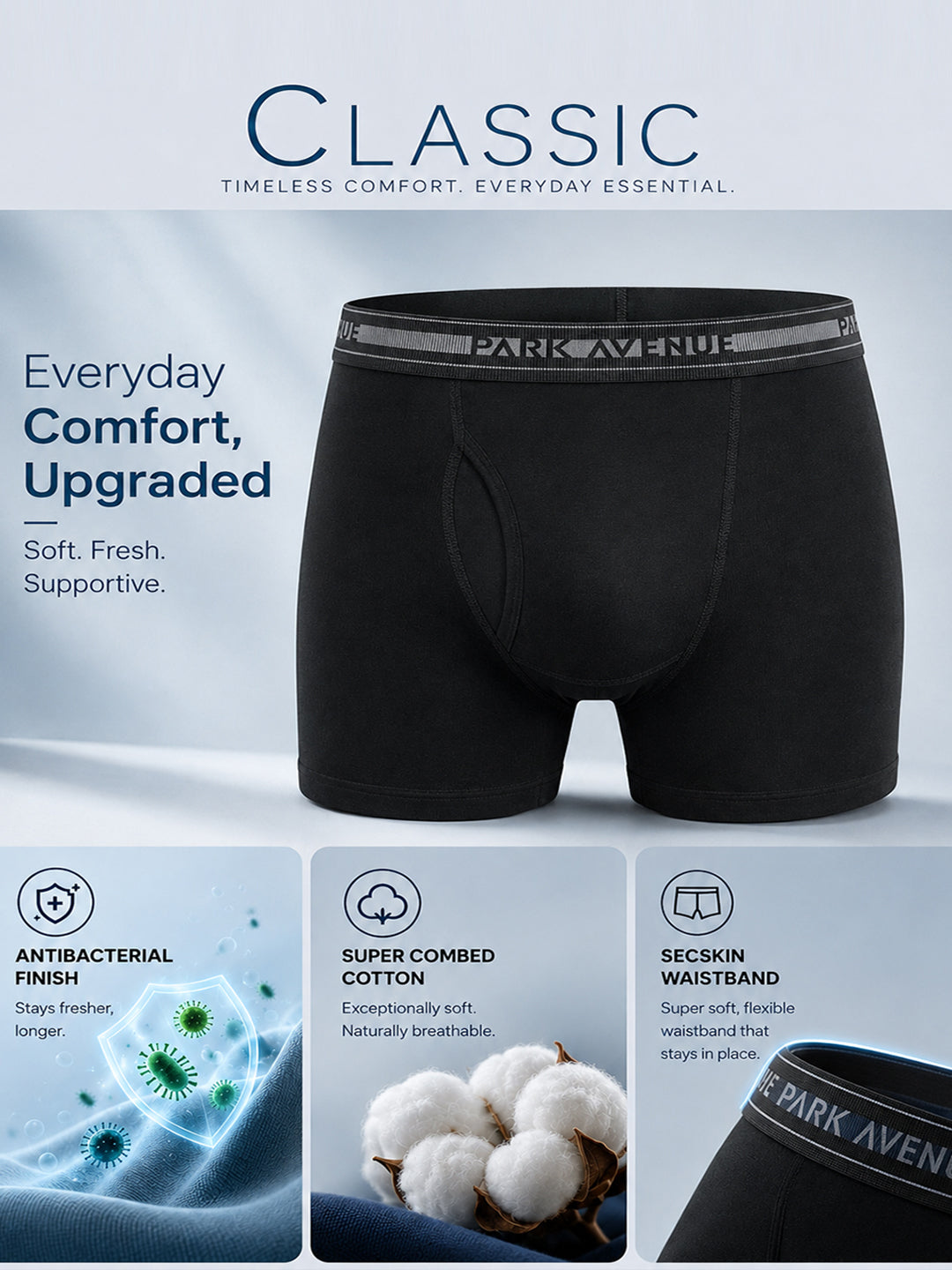 Park Avenue Men Black Cotton Trunk Pack Of 2