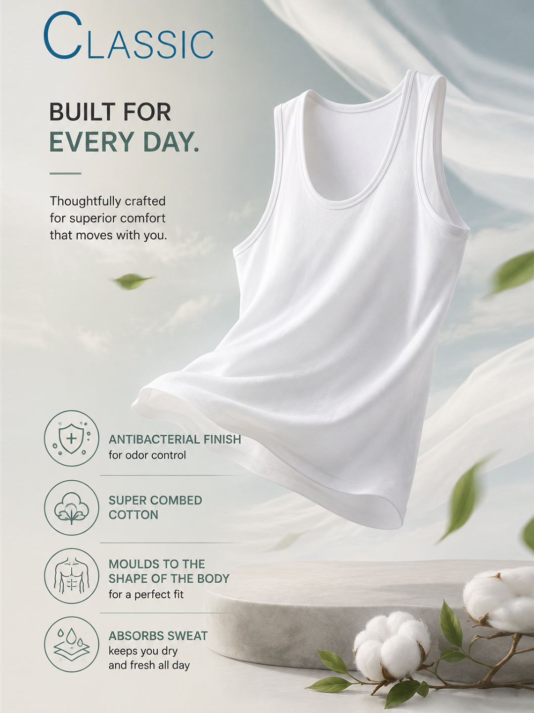 Park Avenue Men White Cotton Vest
