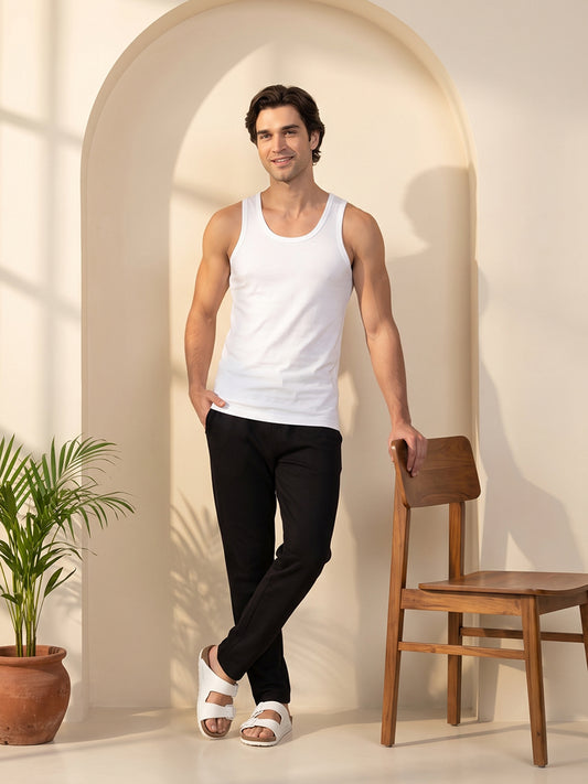 Park Avenue Men White Cotton Vest Pack Of 2