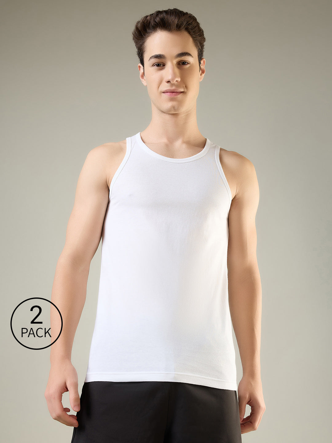 Park Avenue Men White Cotton Vest Pack Of 2