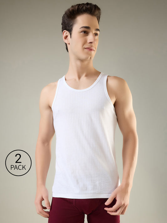 Park Avenue Men White Cotton Vest Pack Of 2