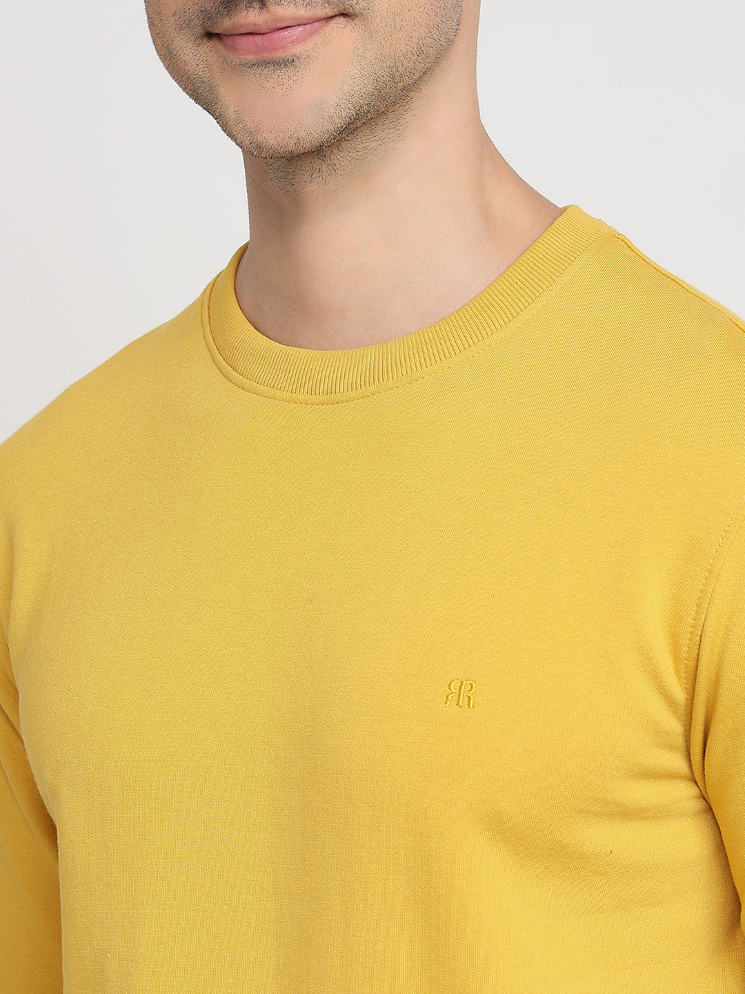 Raymond Men Yellow Regular Fit Solid Crew Neck Collar Sweatshirt