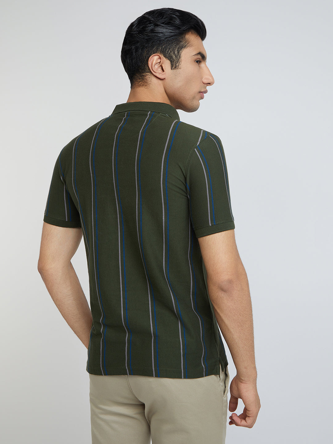 Raymond Men Green Stripe Modern Fit Cotton T-Shirt