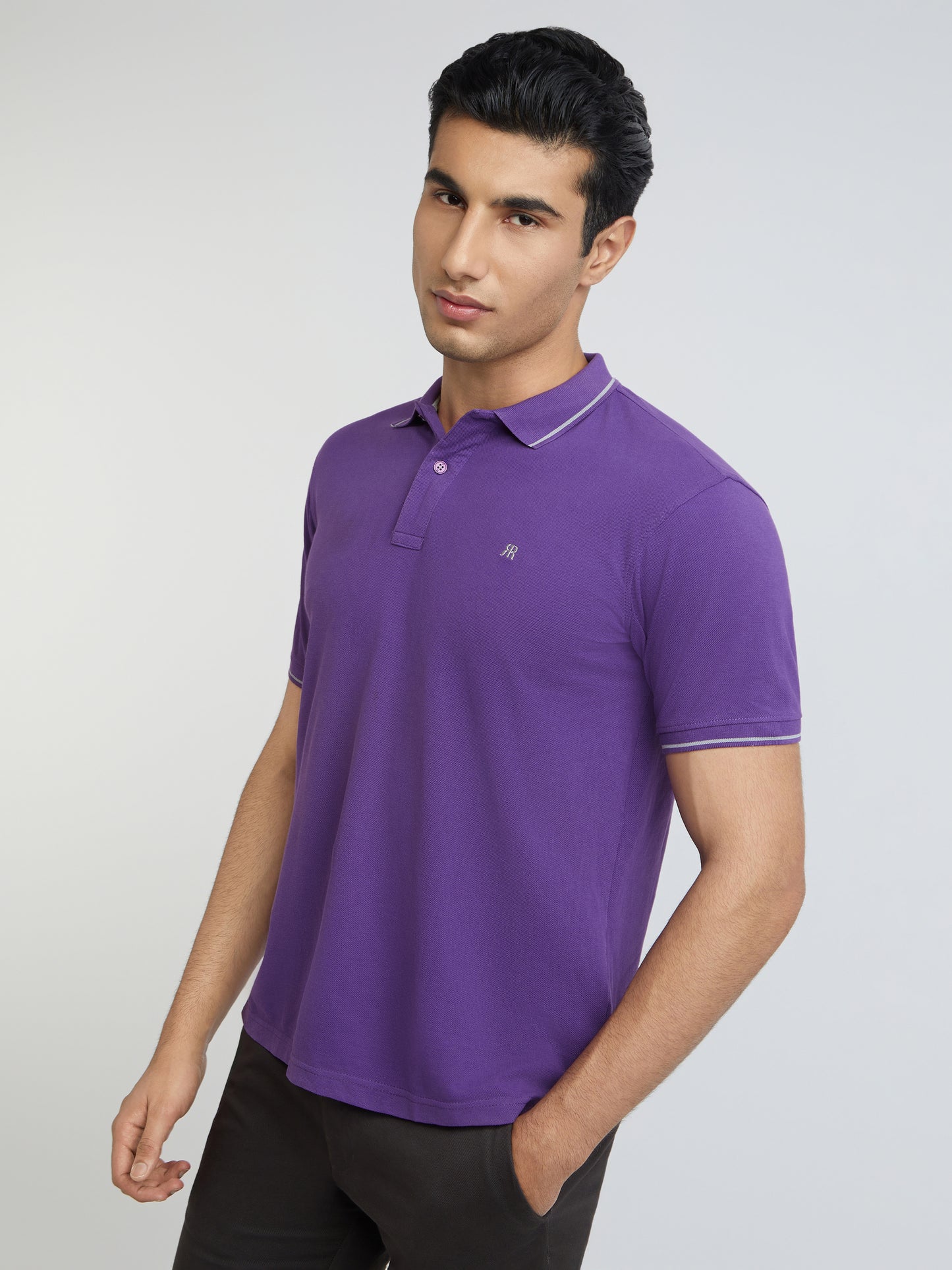 Raymond Purple Solid Contemporary Fit Half Sleeve Cotton T-Shirt