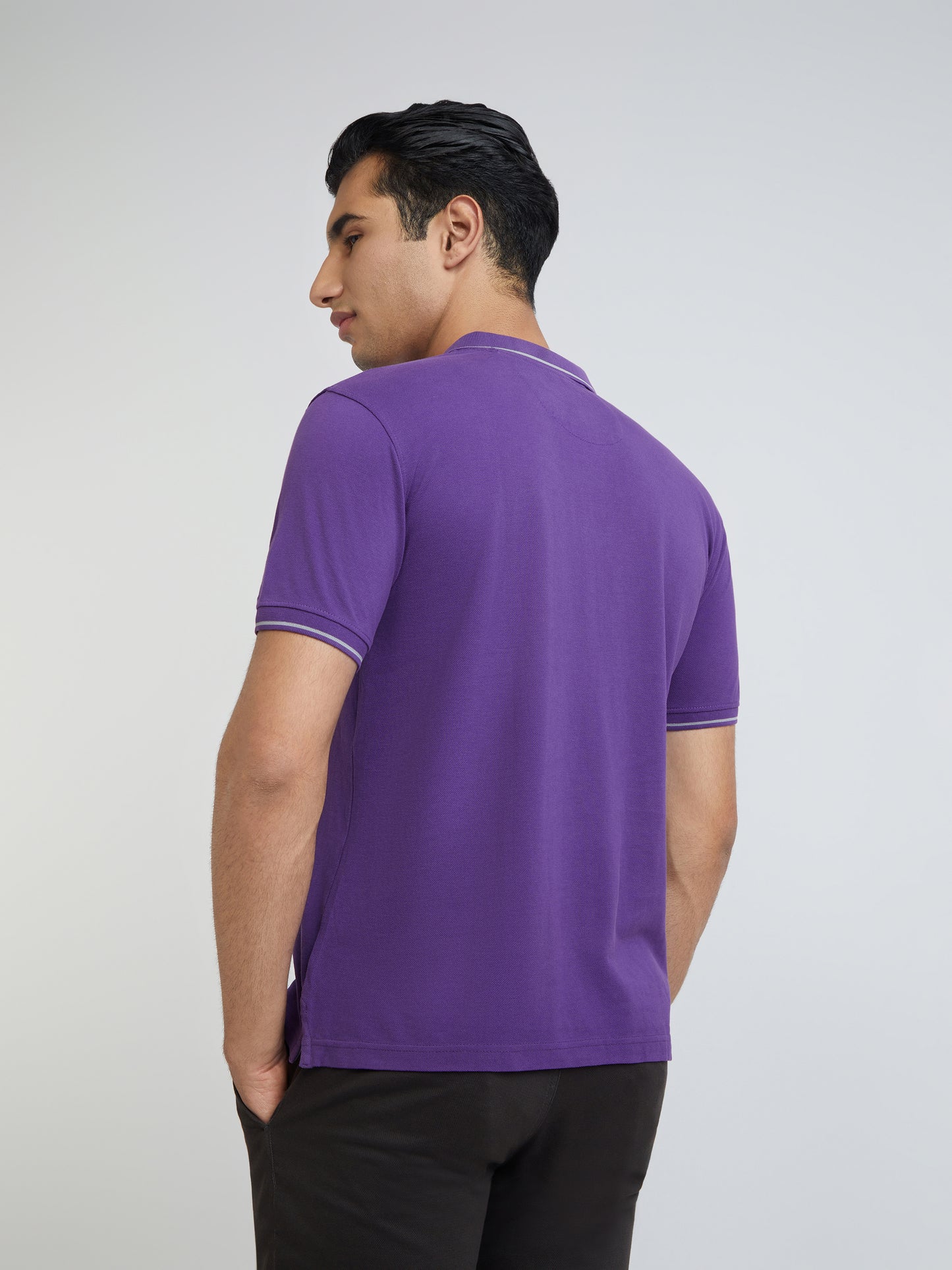 Raymond Purple Solid Contemporary Fit Half Sleeve Cotton T-Shirt