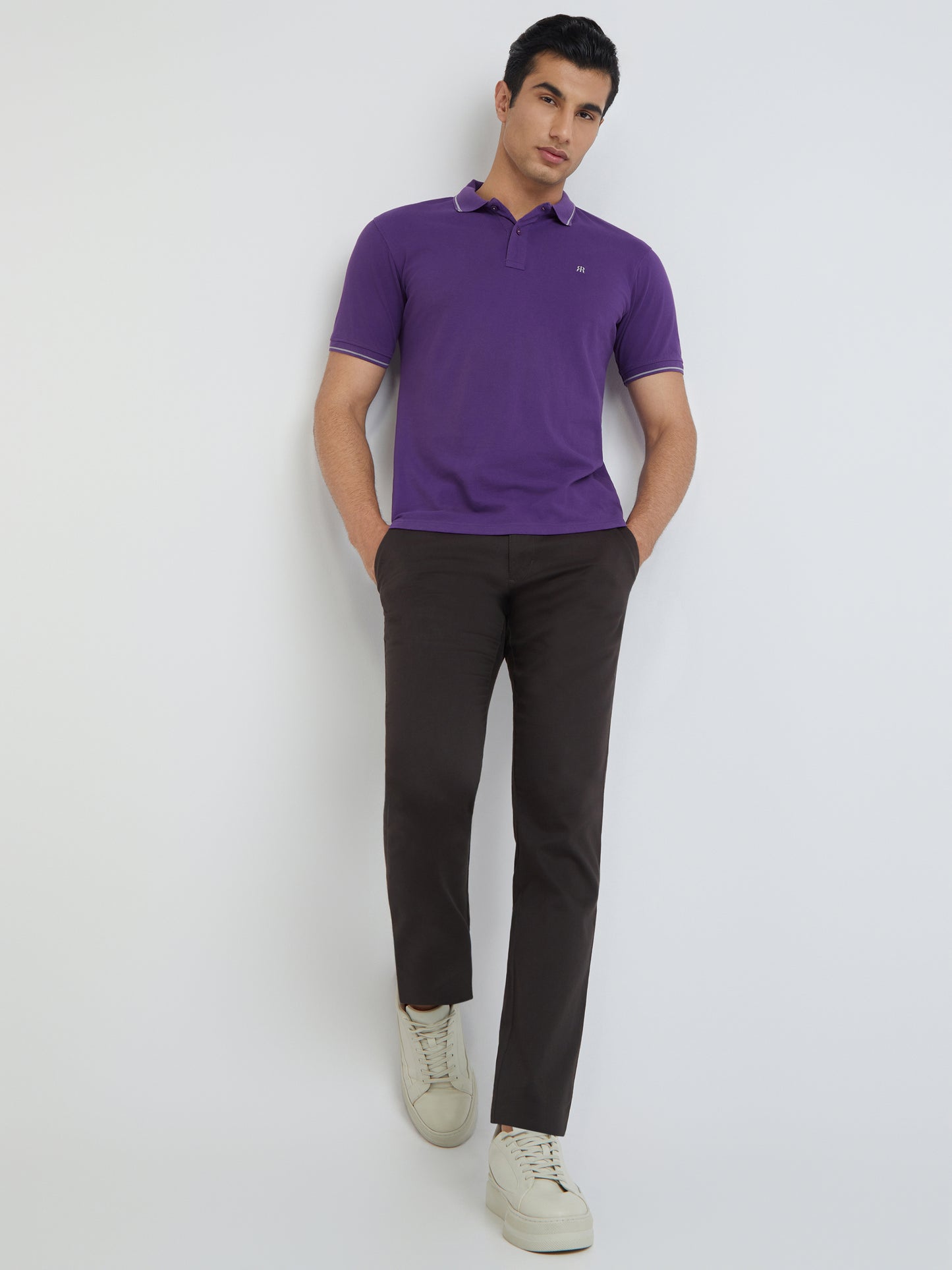 Raymond Purple Solid Contemporary Fit Half Sleeve Cotton T-Shirt