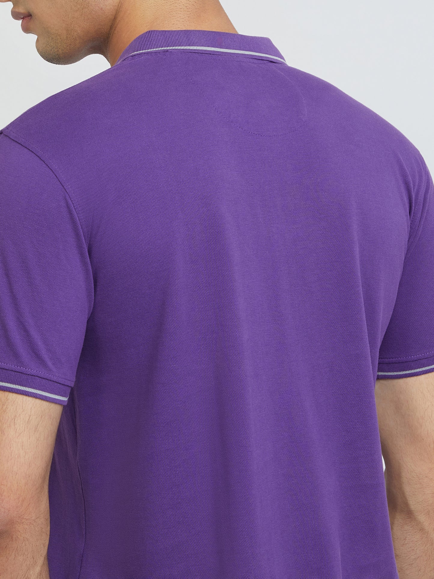 Raymond Purple Solid Contemporary Fit Half Sleeve Cotton T-Shirt