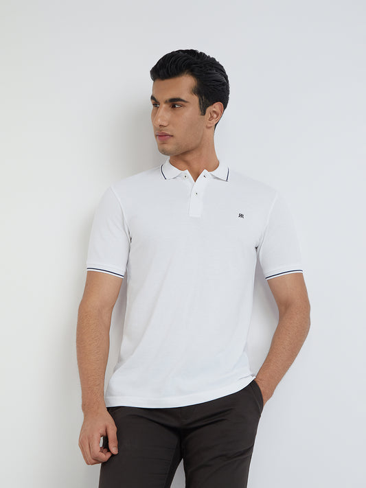 Raymond Men White Solid Contemporary Fit Cotton T-Shirt
