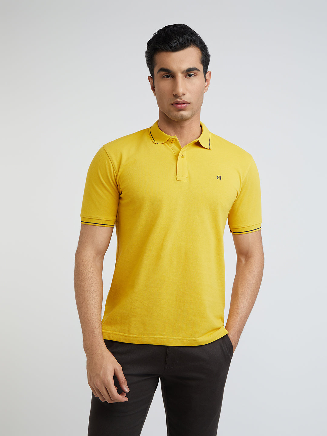 Raymond Yellow Solid Contemporary Fit Cotton T-Shirt