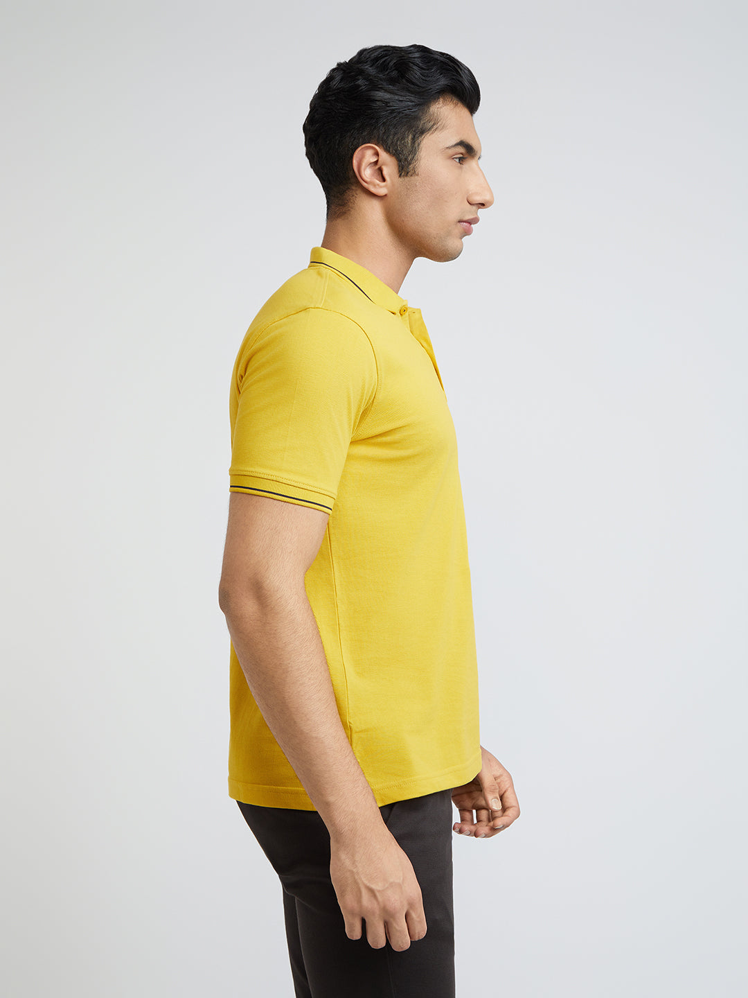 Raymond Yellow Solid Contemporary Fit Cotton T-Shirt